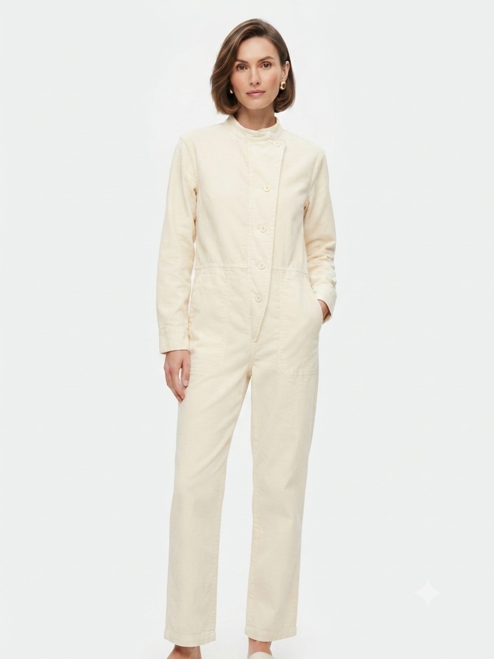 NICO. NICO Cream Corduroy Jumpsuit Size M Minimalist Utility Boiler Suit Romper